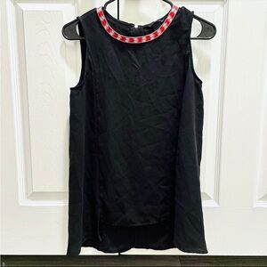 H&M Embroidered Collar Zip Back Sleeveless Blouse Black Red